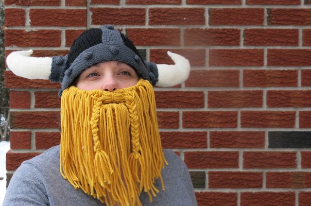person wearing made up viking beard